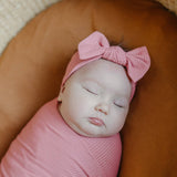 Rib Knit Headband Bow - Rosewood