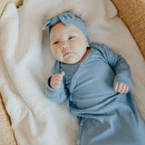 Rib Knit Newborn Knotted Gown - Atlantic