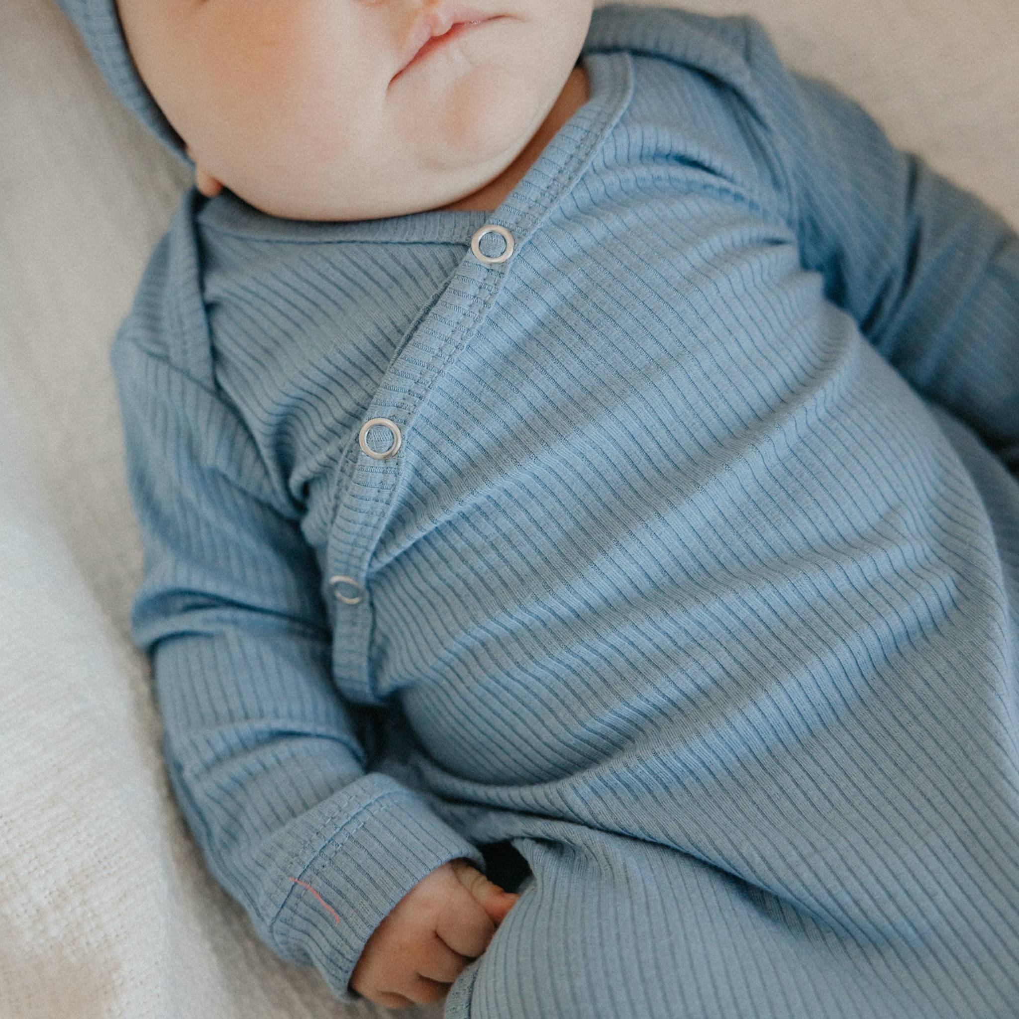 Rib Knit Newborn Knotted Gown - Atlantic