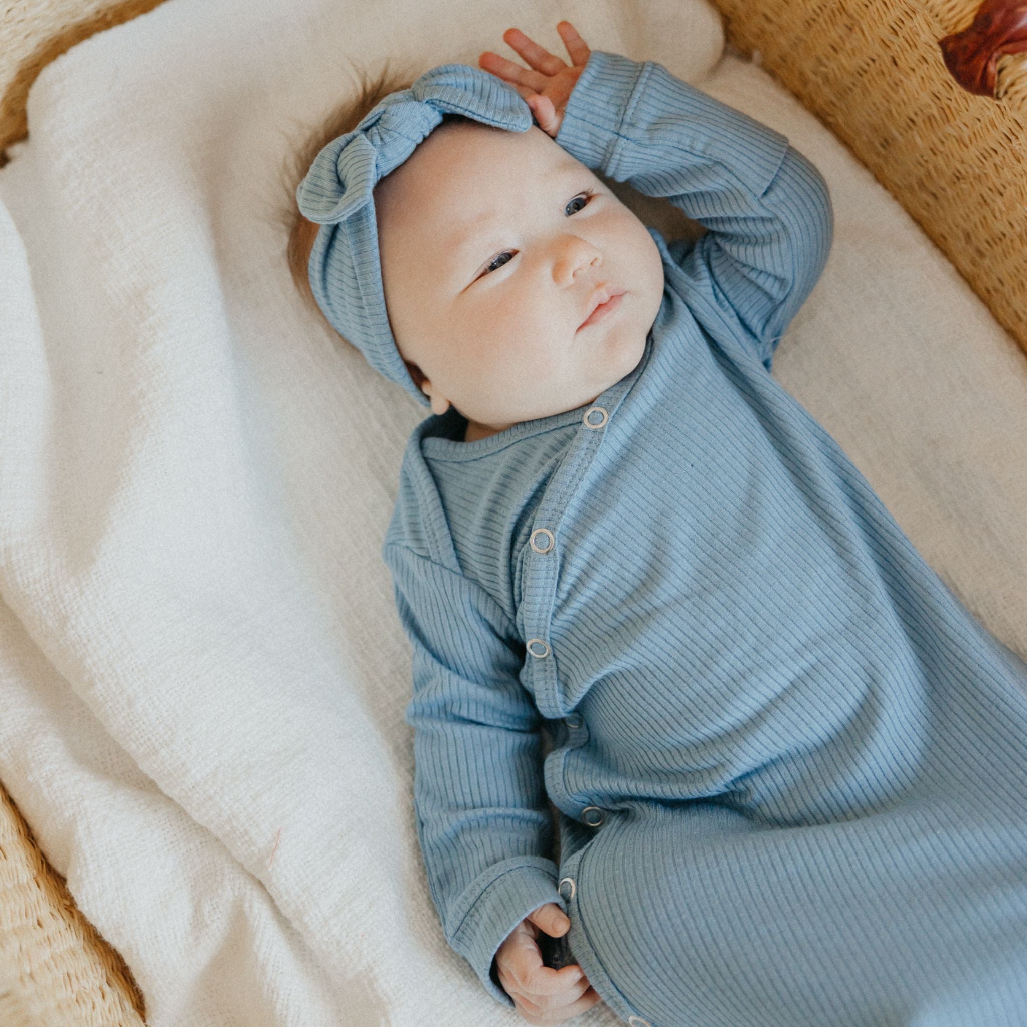 Rib Knit Newborn Knotted Gown - Atlantic