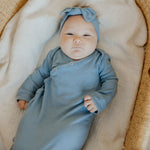Rib Knit Newborn Knotted Gown - Atlantic