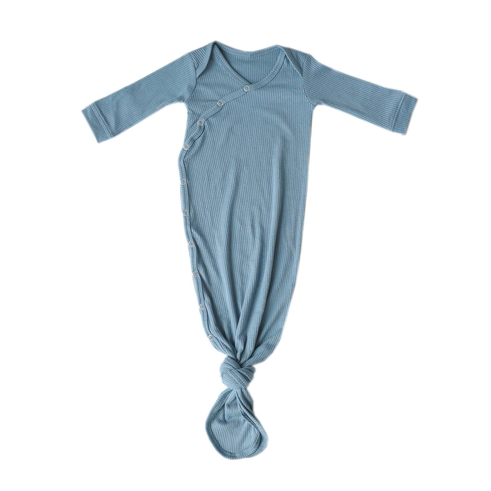 Rib Knit Newborn Knotted Gown - Atlantic