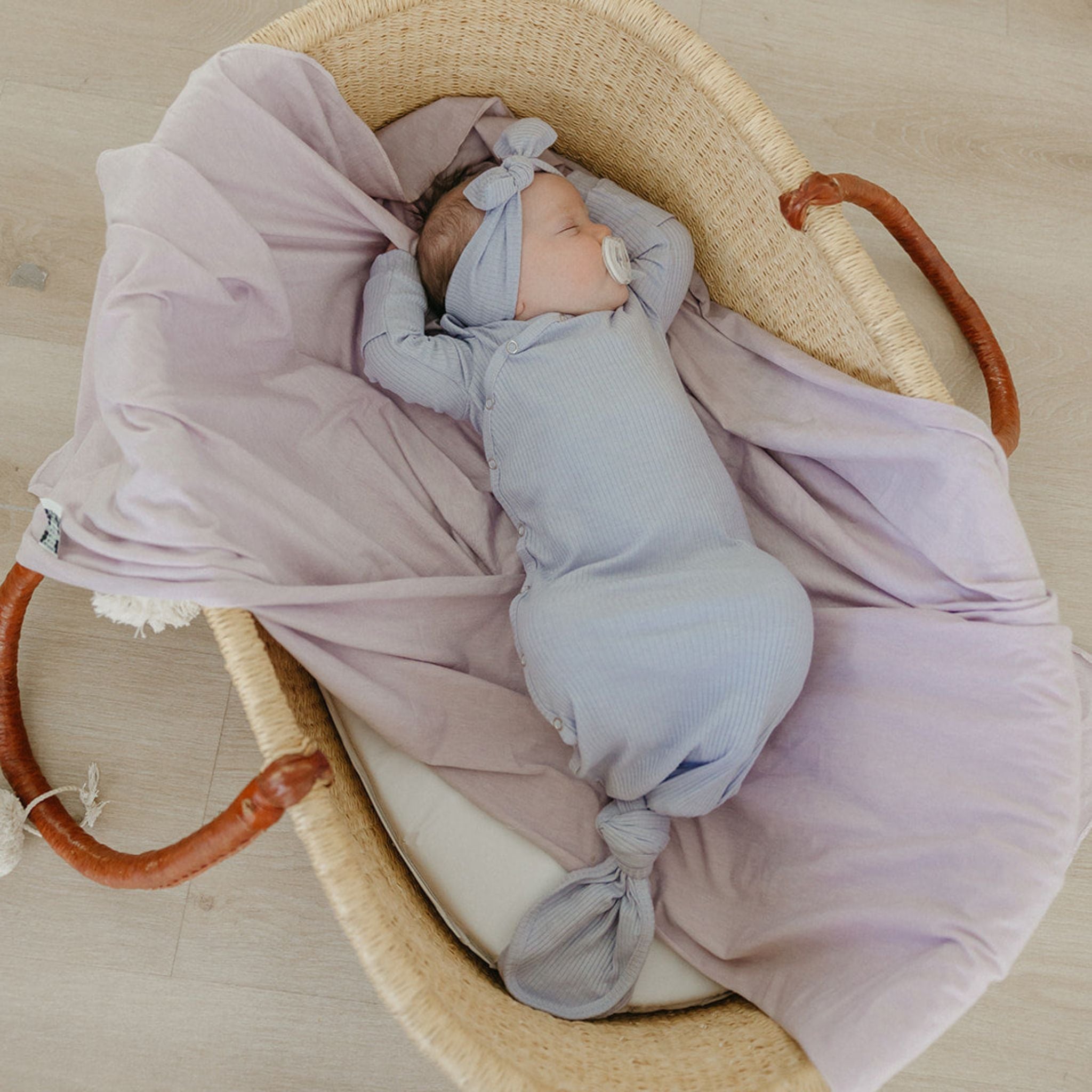 Rib Knit Newborn Knotted Gown - Periwinkle