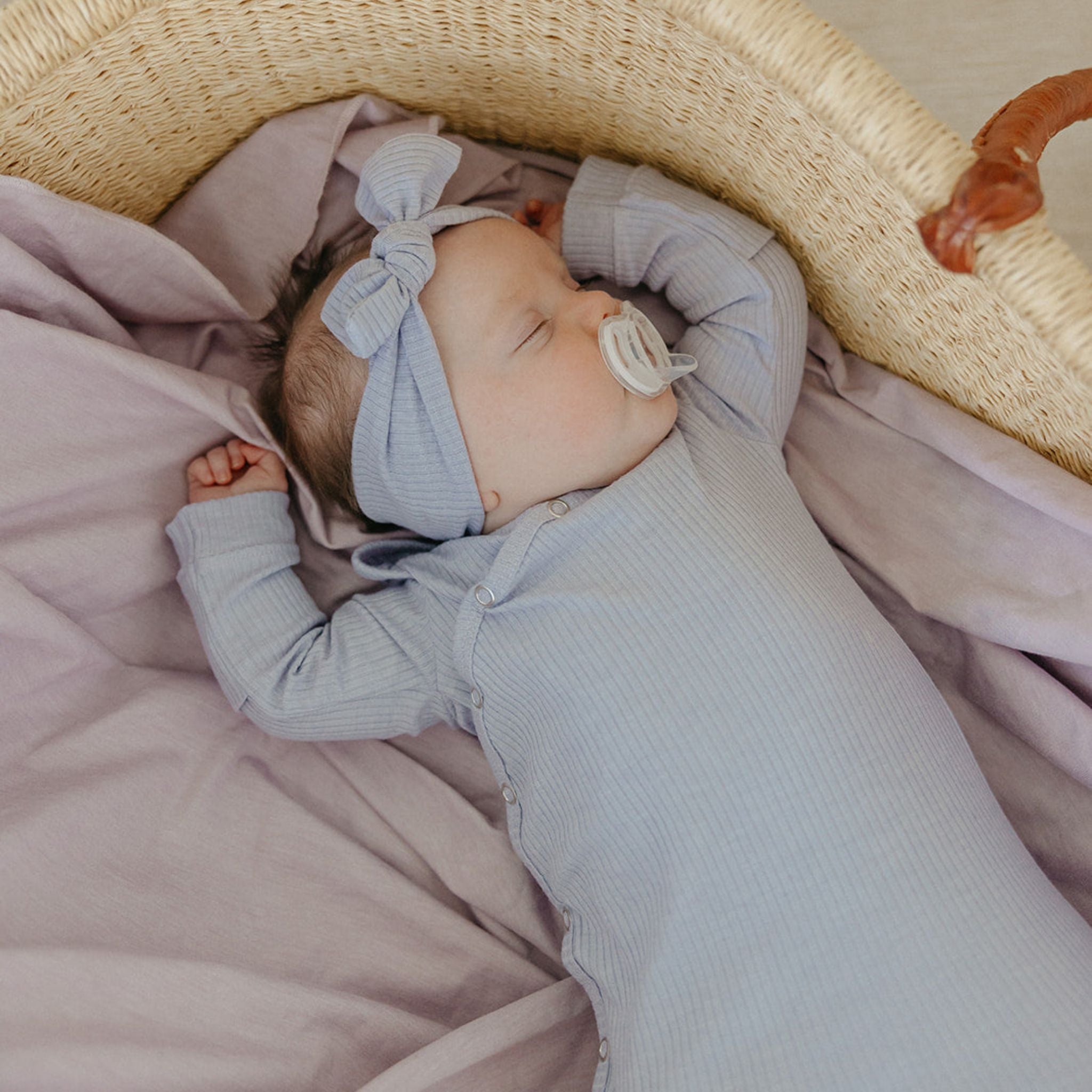 Rib Knit Newborn Knotted Gown - Periwinkle