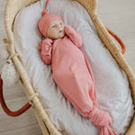 Rib Knit Newborn Knotted Gown - Rosewood