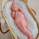 Rib Knit Newborn Knotted Gown - Rosewood