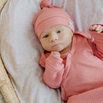 Rib Knit Newborn Knotted Gown - Rosewood