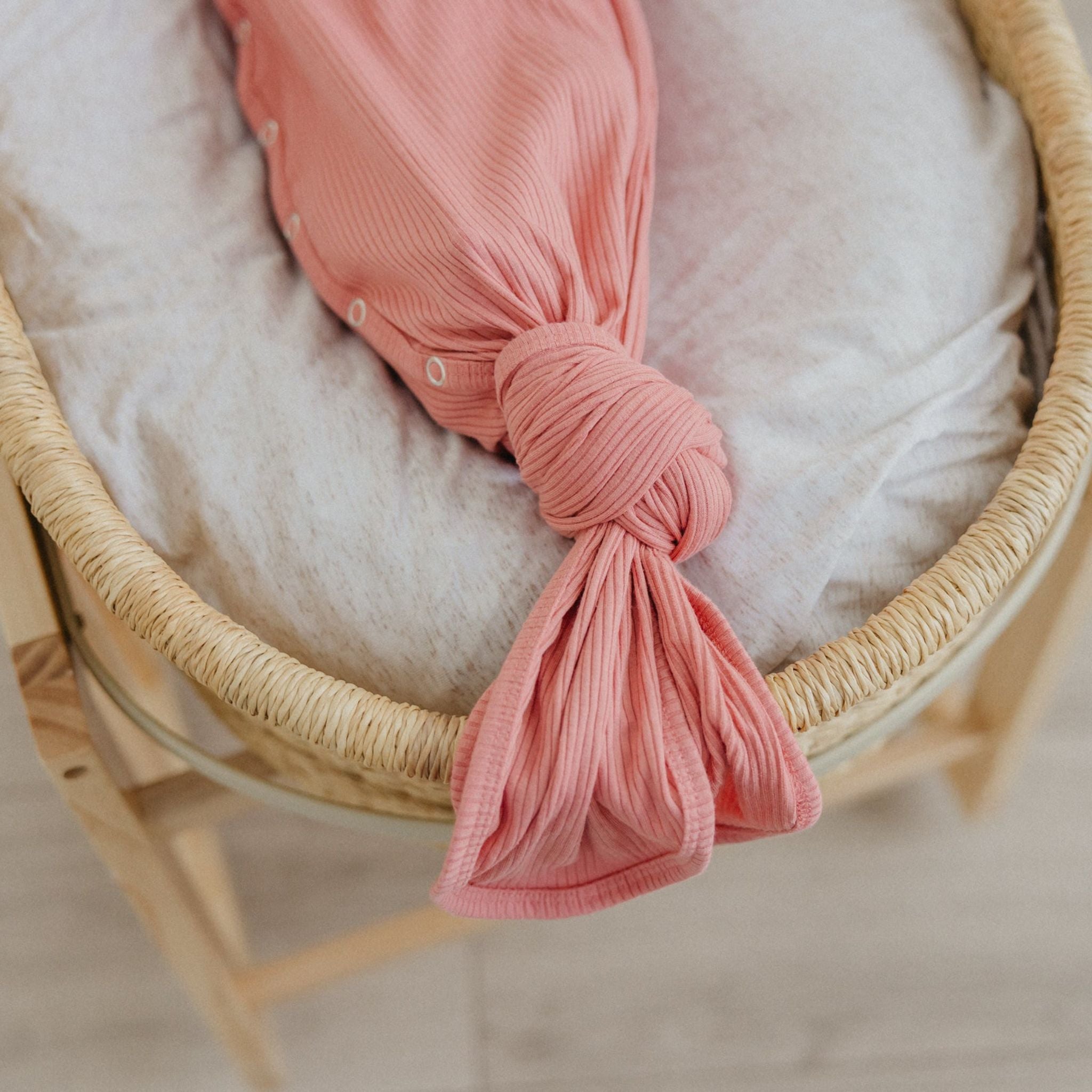 Rib Knit Newborn Knotted Gown - Rosewood