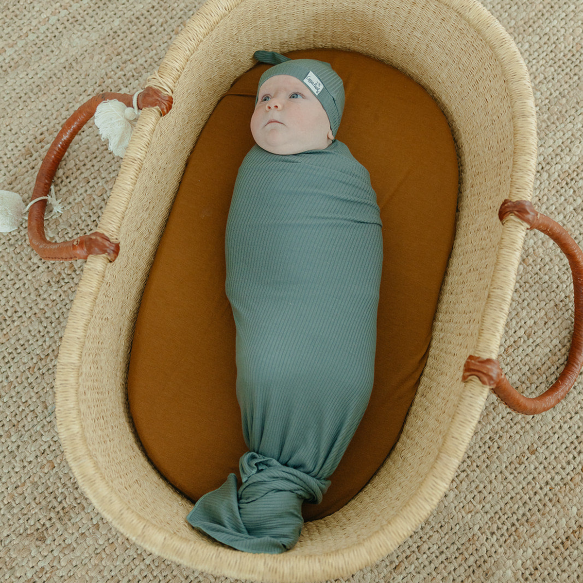 Rib Knit Swaddle Blanket - Moss