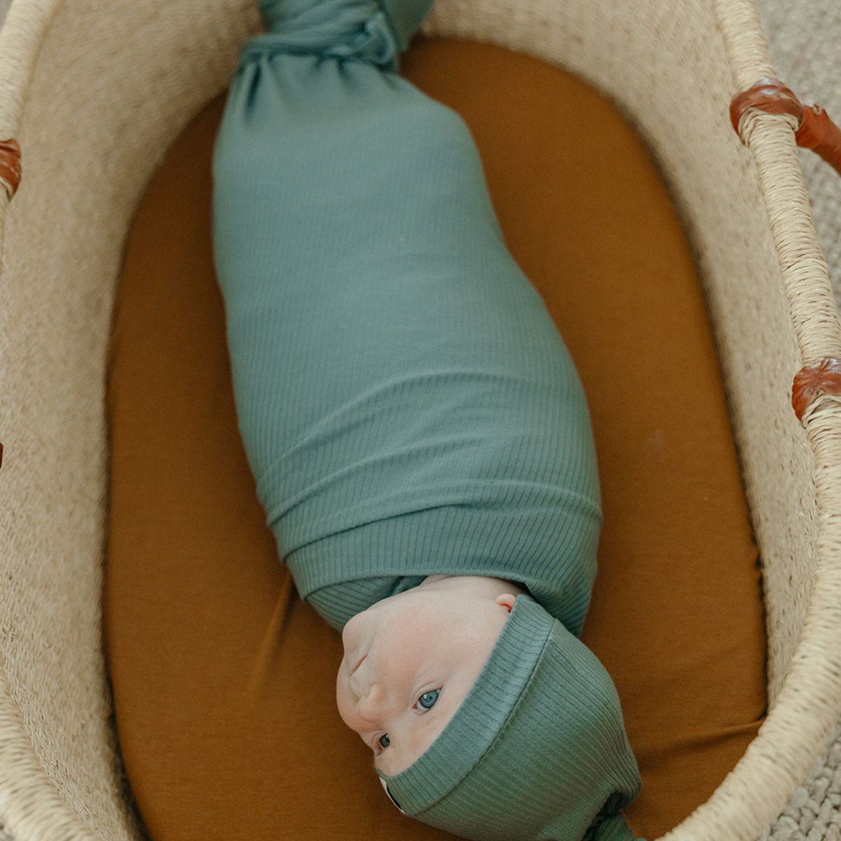 Rib Knit Swaddle Blanket - Moss