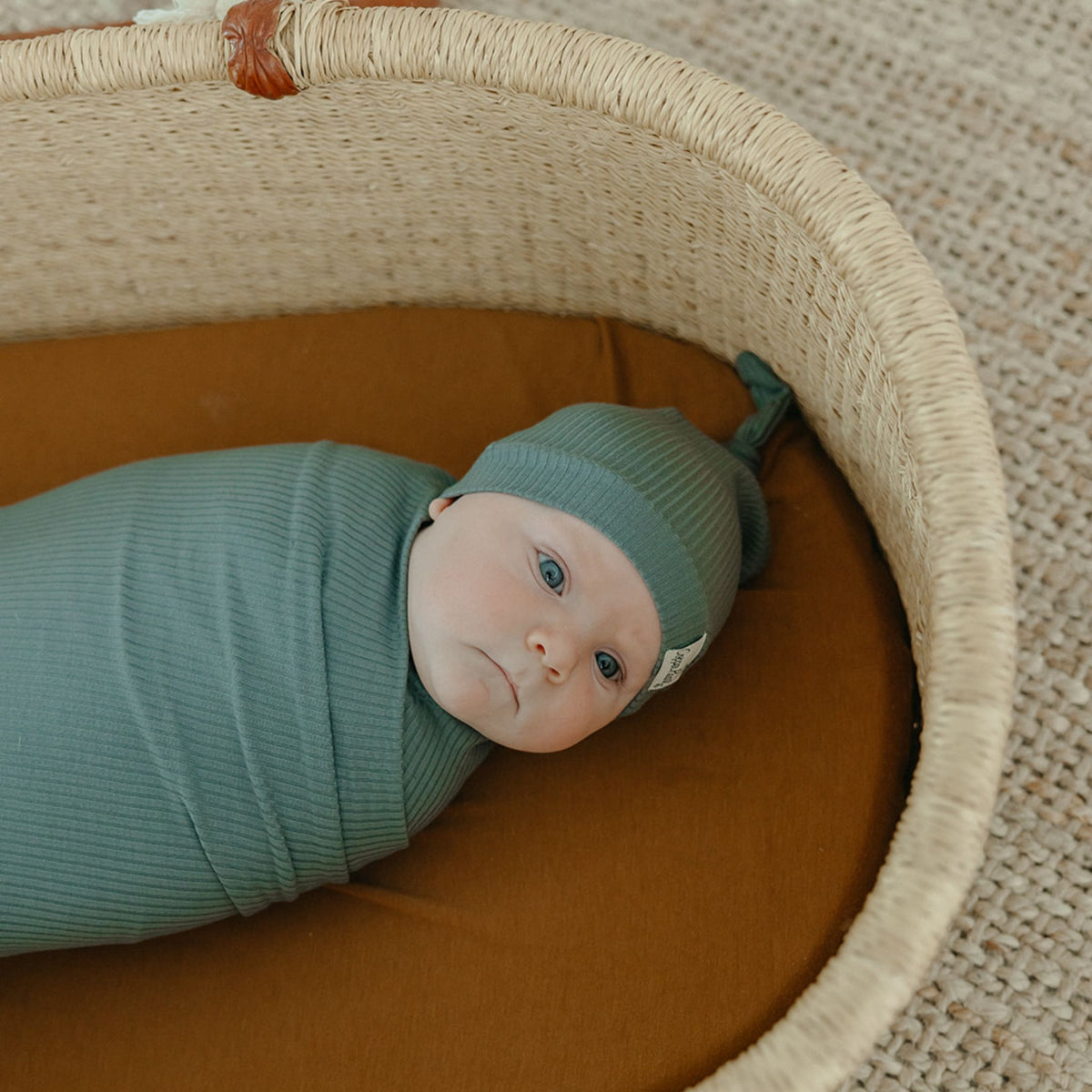 Rib Knit Swaddle Blanket - Moss