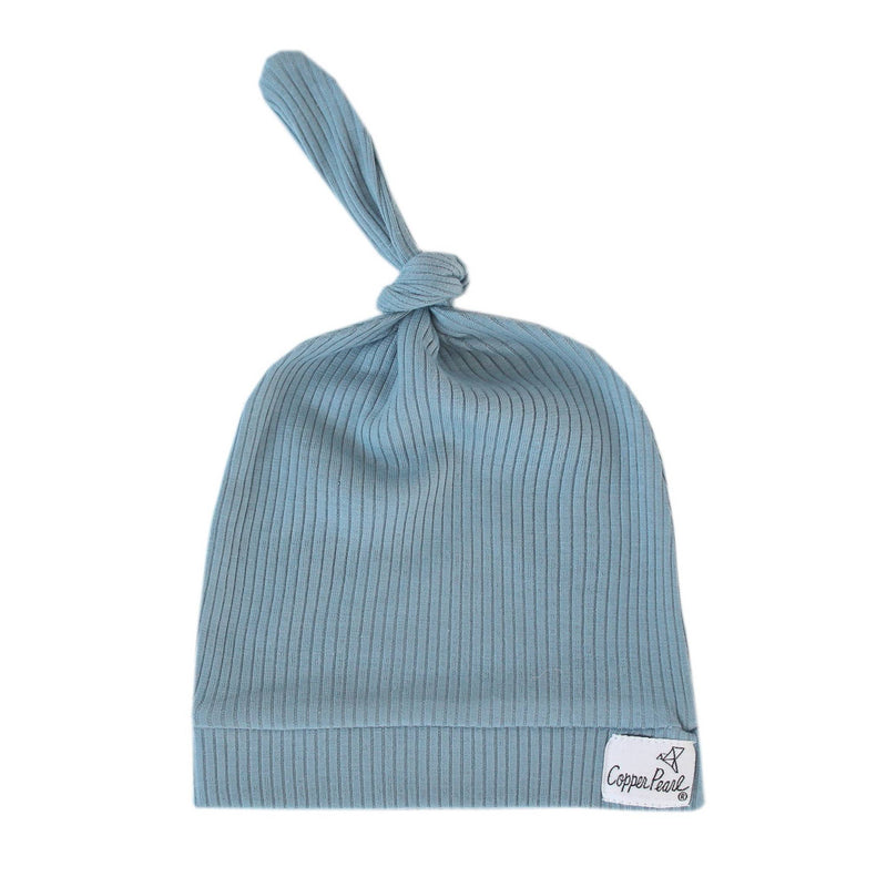 Rib Knit Top Knot Hat - Atlantic