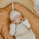 Rib Knit Top Knot Hat - Moonstone