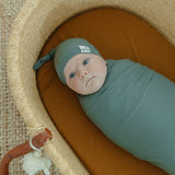 Rib Knit Top Knot Hat - Moss