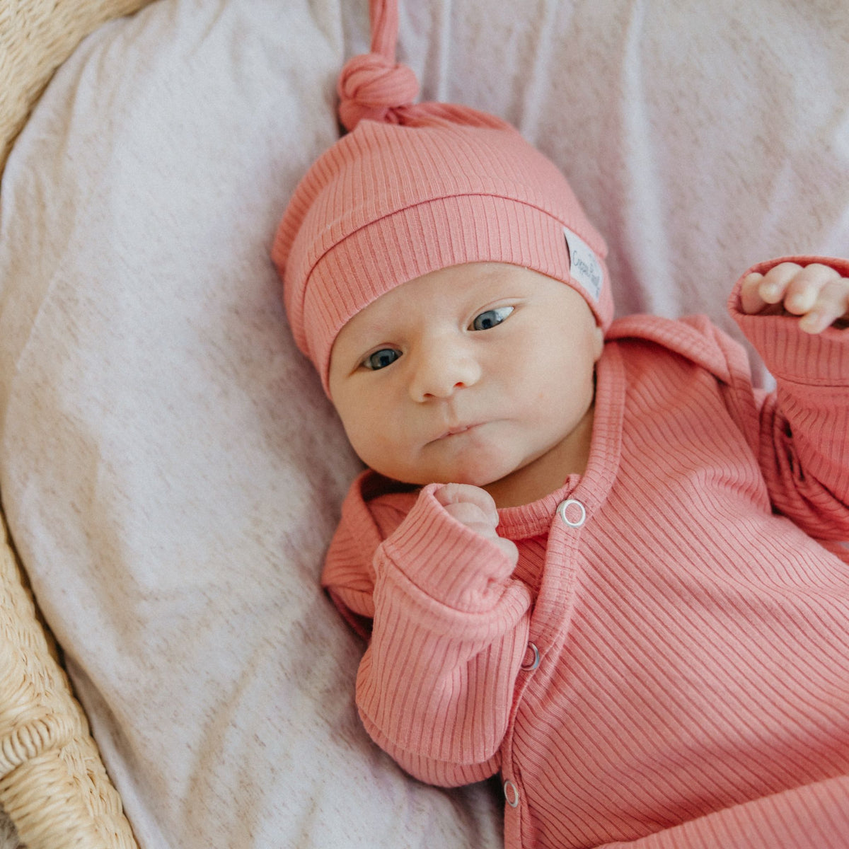 Rib Knit Top Knot Hat - Rosewood