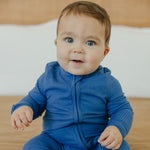 Rib Knit Zip-Up Footie Pajama - Indigo