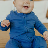 Rib Knit Zip-Up Footie Pajama - Indigo