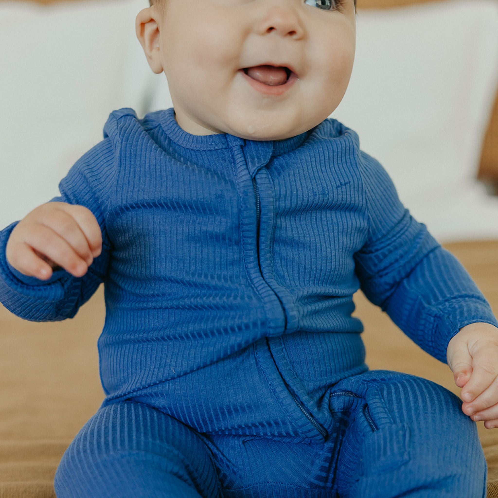 Rib Knit Zip-Up Footie Pajama - Indigo