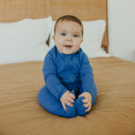 Rib Knit Zip-Up Footie Pajama - Indigo