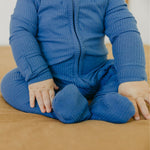Rib Knit Zip-Up Footie Pajama - Indigo