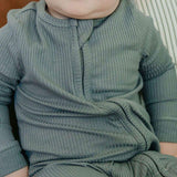 Rib Knit Zip-Up Footie Pajama - Moss