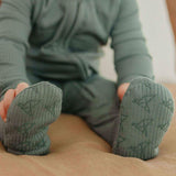 Rib Knit Zip-Up Footie Pajama - Moss