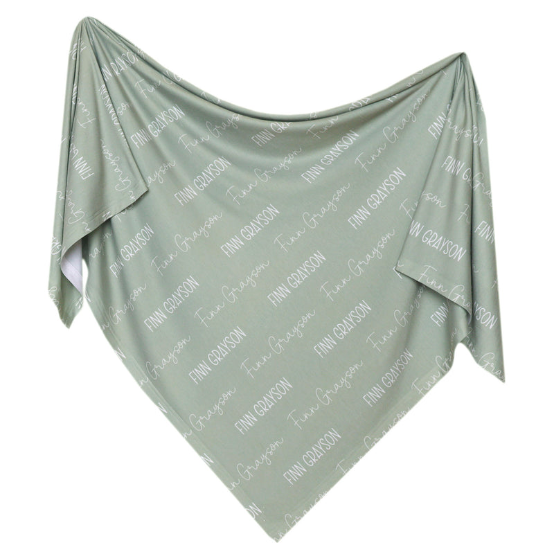 Personalized Baby Name Swaddle Blanket - Sage