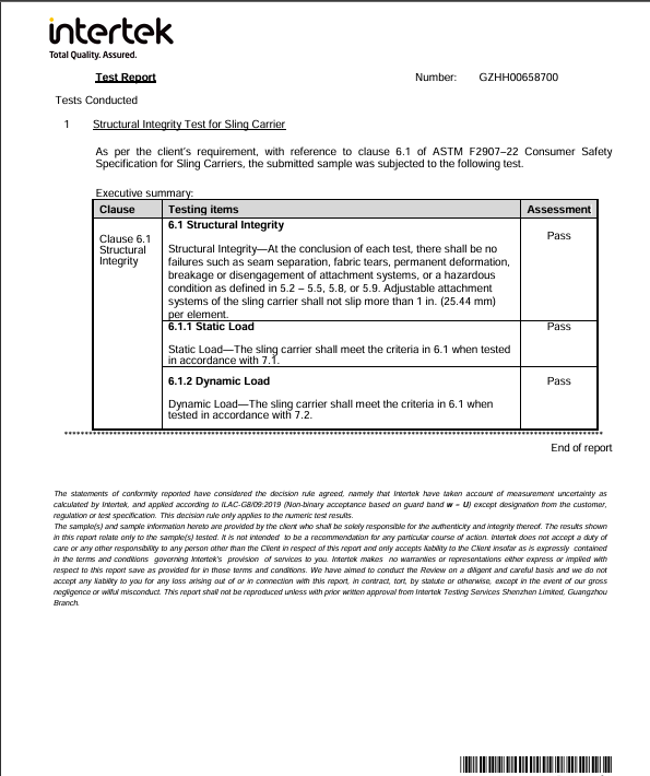 Intertek test certificate – ASTM F2907-22