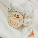 Wooden Announcement Sign - Hello World Butterfly