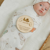 Wooden Announcement Sign - Hello World Butterfly