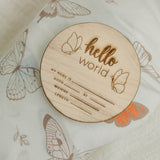 Wooden Announcement Sign - Hello World Butterfly
