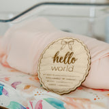 Wooden Announcement Sign - Hello World Bow