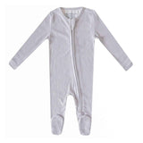 Rib Knit Zip-Up Footie Pajama - Ash