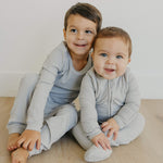 Rib Knit Zip-Up Footie Pajama - Ash