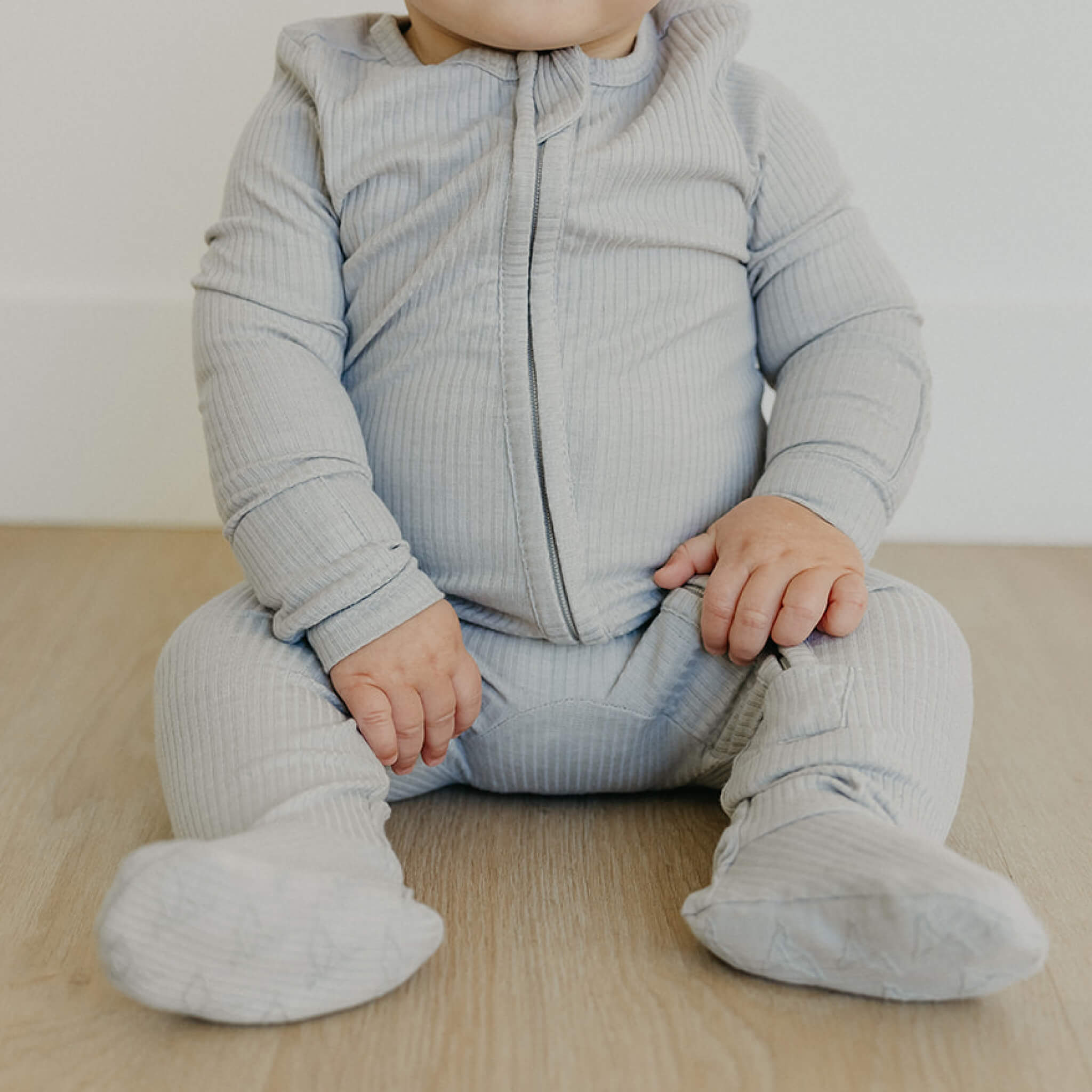 Rib Knit Zip-Up Footie Pajama - Ash