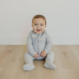 Rib Knit Zip-Up Footie Pajama - Ash