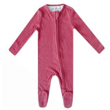 Rib Knit Zip-Up Footie Pajama - Berry
