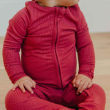 Rib Knit Zip-Up Footie Pajama - Berry