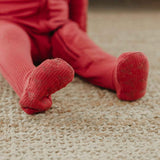 Rib Knit Zip-Up Footie Pajama - Berry