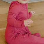 Rib Knit Zip-Up Footie Pajama - Berry
