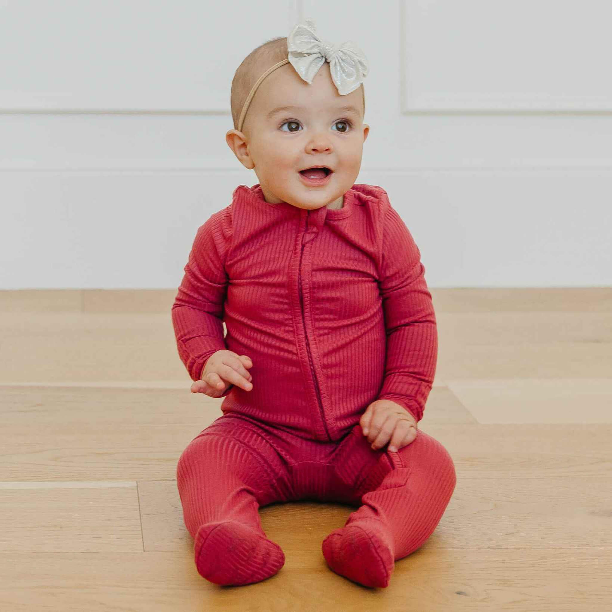 Rib Knit Zip-Up Footie Pajama - Berry