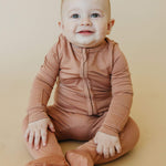 Zip Up Footie Pajama Set - Pecan