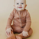 Zip Up Footie Pajama Set - Pecan