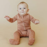 Zip Up Footie Pajama Set - Pecan