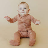 Zip Up Footie Pajama Set - Pecan