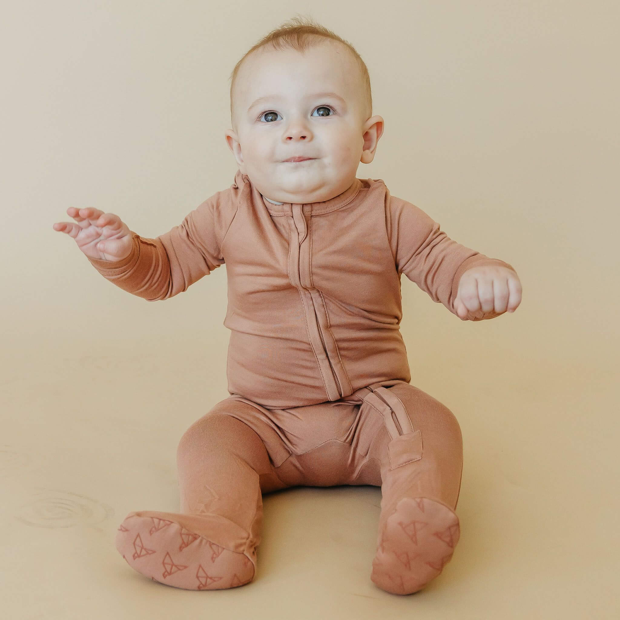 Zip Up Footie Pajama Set - Pecan