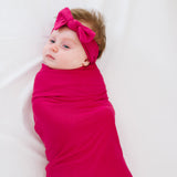 Knit Headband Bow - Raspberry
