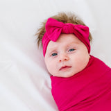 Knit Headband Bow - Raspberry