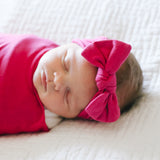 Knit Headband Bow - Raspberry