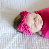Knit Headband Bow - Raspberry